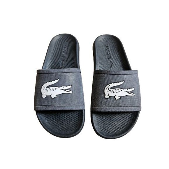 Lacoste Slides Sandals Navy Blue Crocodile Logo Slippers Size 7 Women - Picture 1 of 6